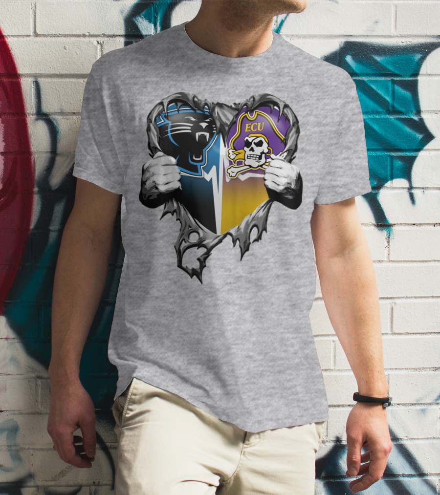 Carolina Panthers Ecu Pirates Torn Heart T-Shirt