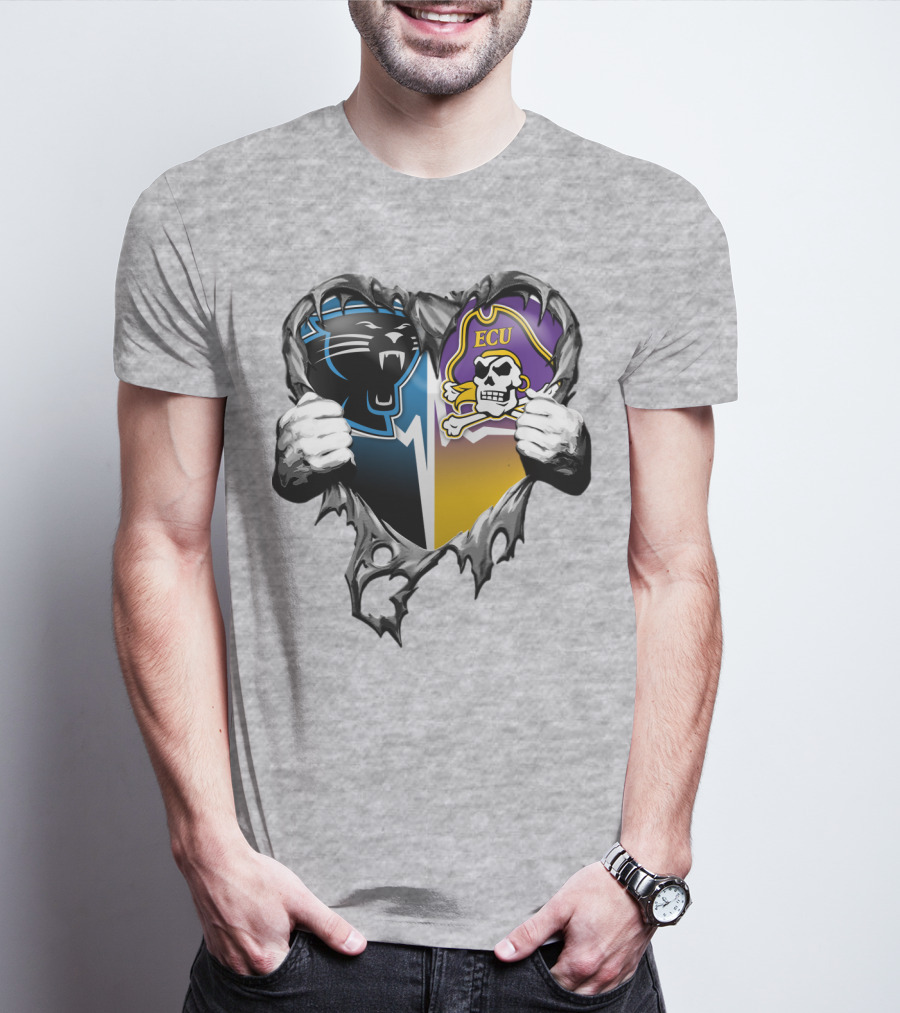 Carolina Panthers Ecu Pirates Torn Heart T-Shirt