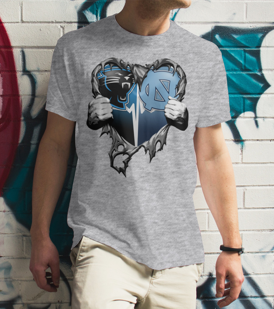 Carolina Panthers Unc Tar Heels Heart Ripped T-Shirt