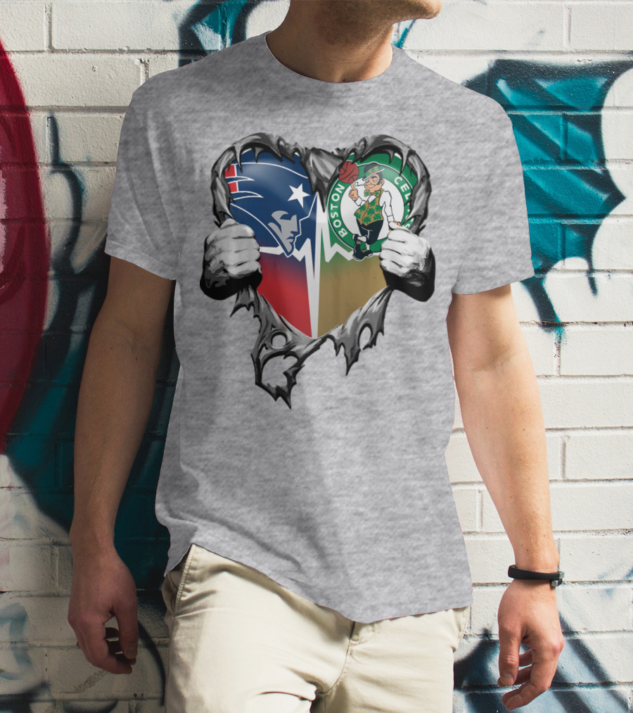 Patriots Celtics Heart Logos T-Shirt