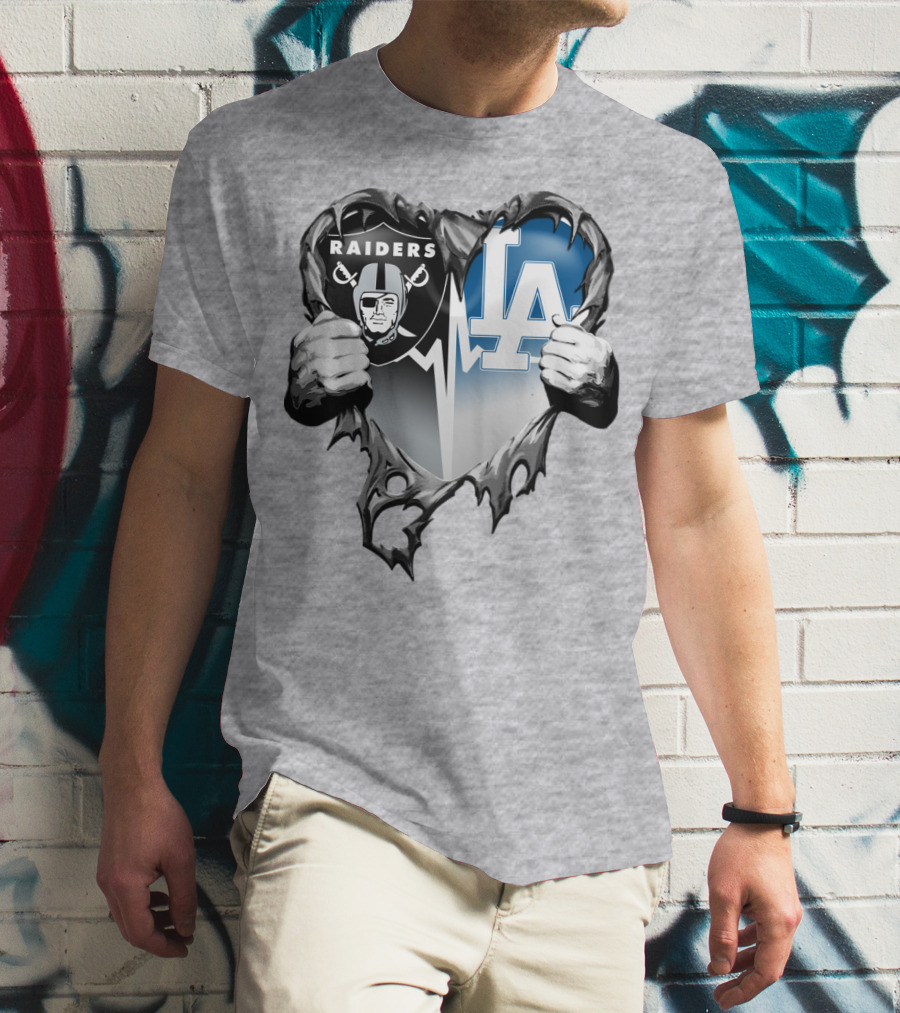 Raiders La Dodgers Heart Design Xatt095 T-Shirt