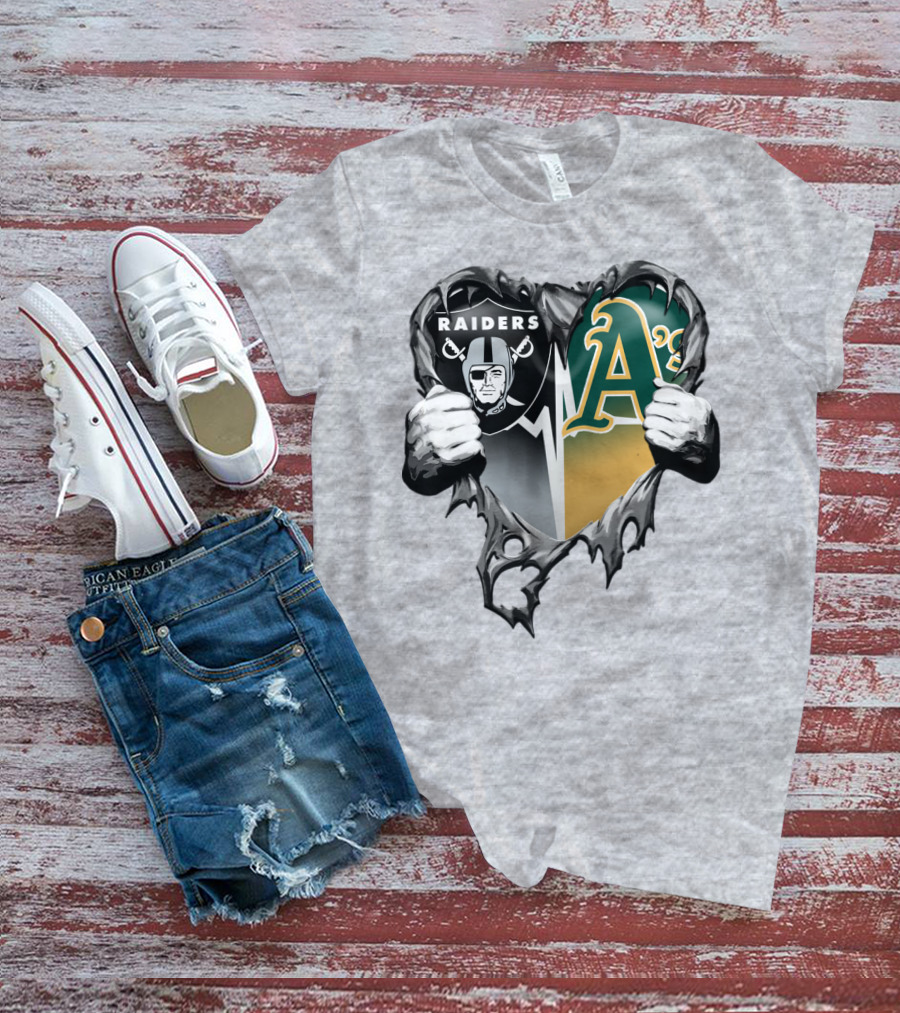 Raiders A's Heart Torn Football And Baseball Fans T-Shirt