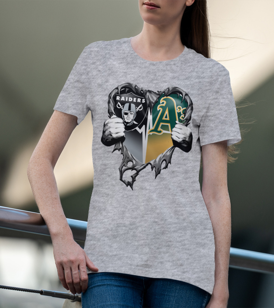 Raiders A's Heart Torn Football And Baseball Fans T-Shirt