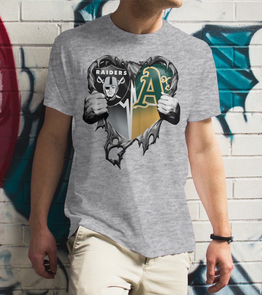 Raiders A's Heart Torn Football And Baseball Fans T-Shirt
