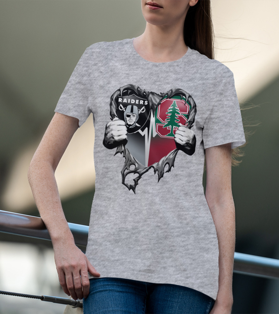 Raiders Stanford Cardinal Heart Football Fusion T-Shirt