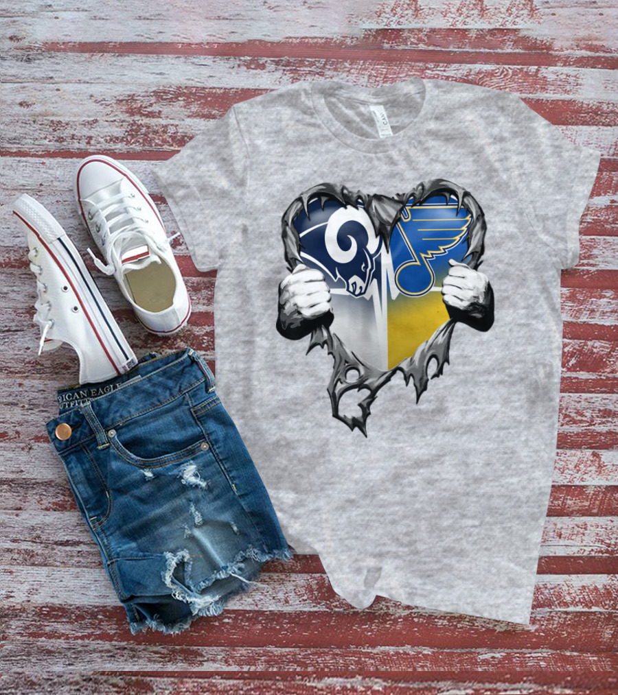 St. Louis Rams And Blues Heart Torn T-Shirt