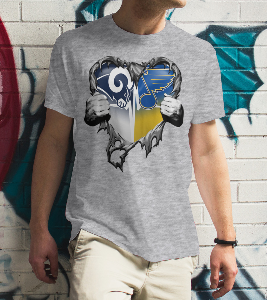 St. Louis Rams And Blues Heart Torn T-Shirt