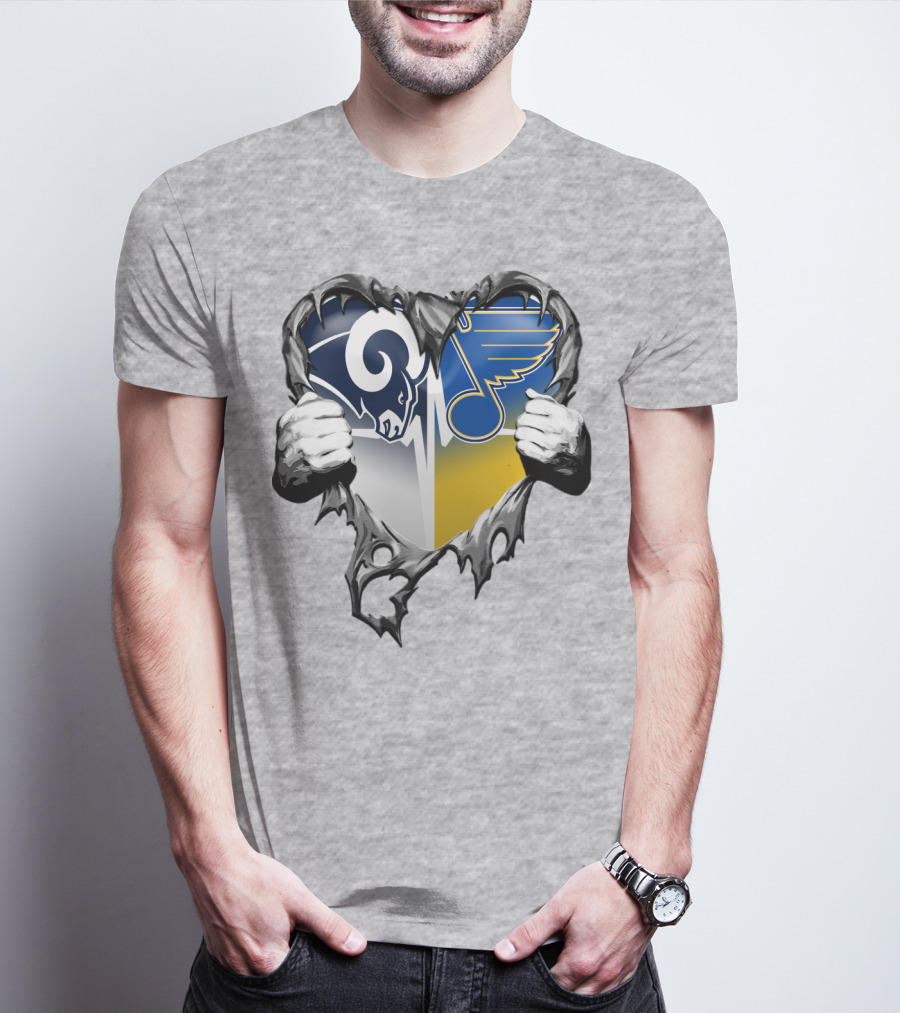 St. Louis Rams And Blues Heart Torn T-Shirt