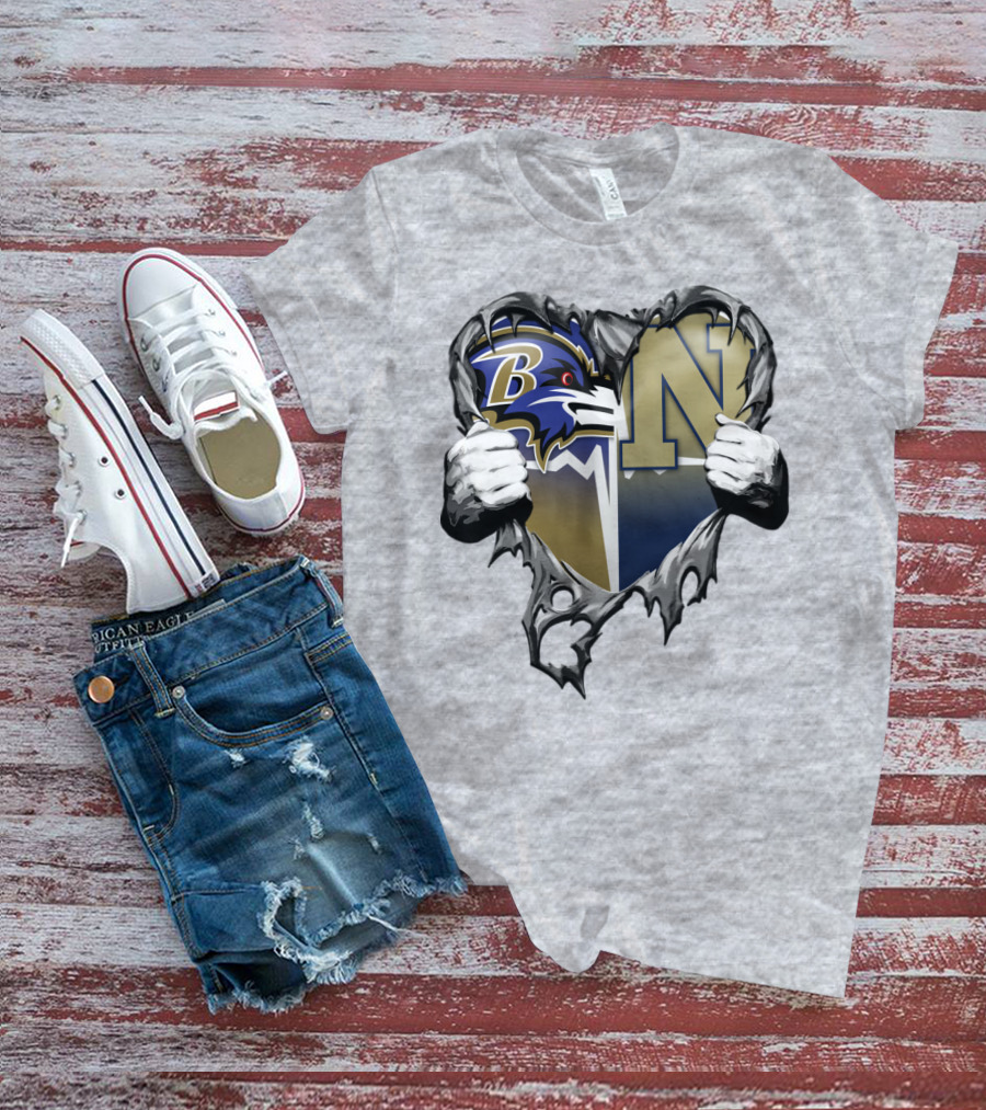 Baltimore Ravens Navy Midshipmen Heart T-Shirt