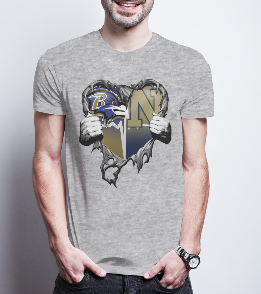 Baltimore Ravens Navy Midshipmen Heart T-Shirt