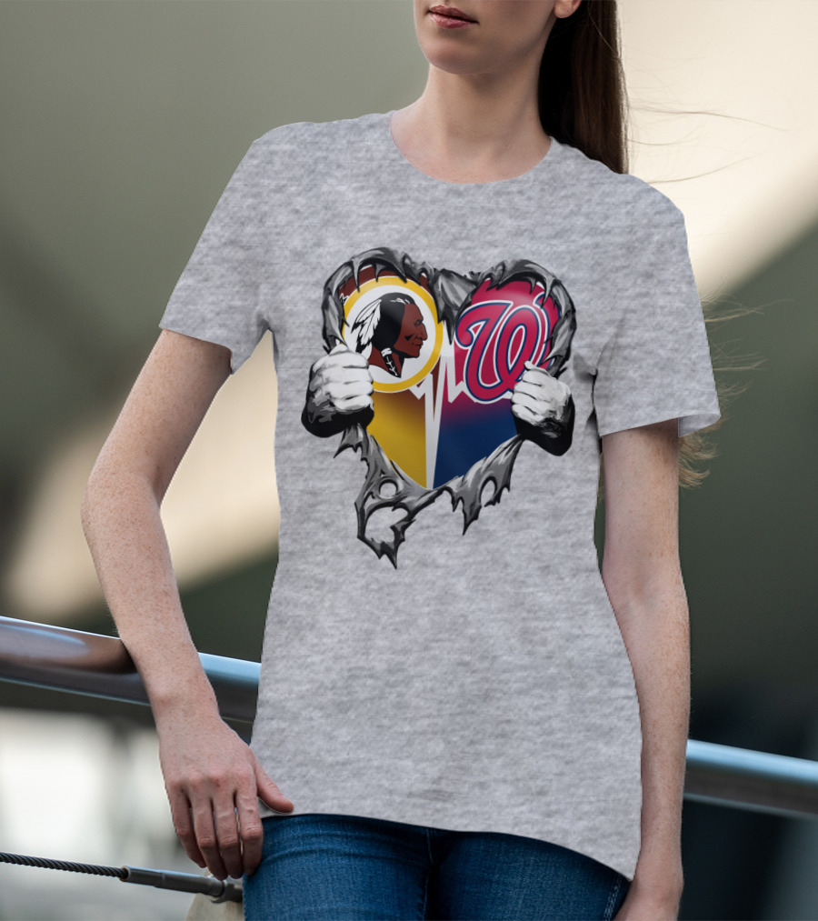 Washington Football Team And Nationals Heart Design Xatt105 T-Shirt