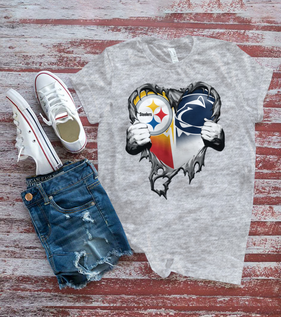 Steelers Penn State Heart Logo Hands T-Shirt