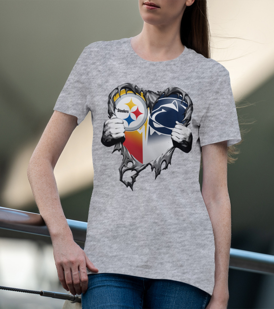 Steelers Penn State Heart Logo Hands T-Shirt