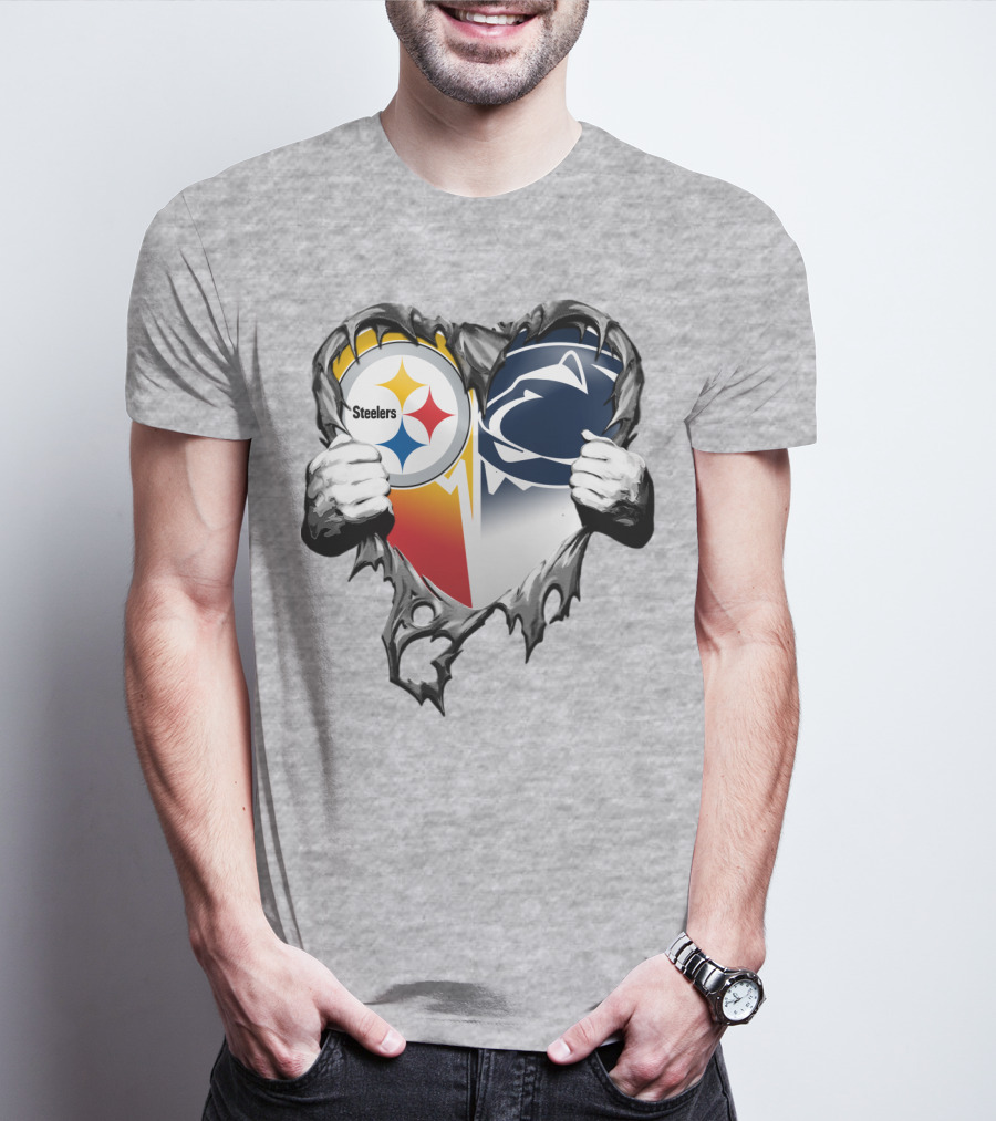 Steelers Penn State Heart Logo Hands T-Shirt