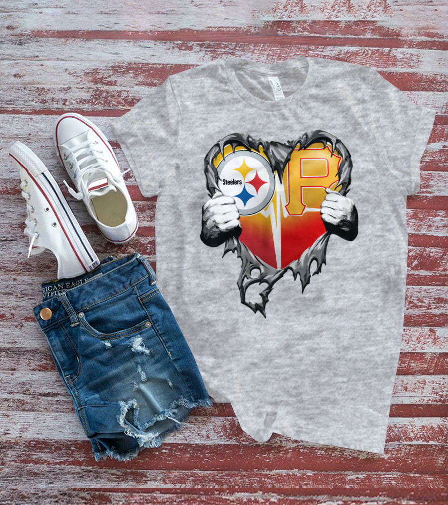 Steelers Pirates Heart Logo Fusion T-Shirt
