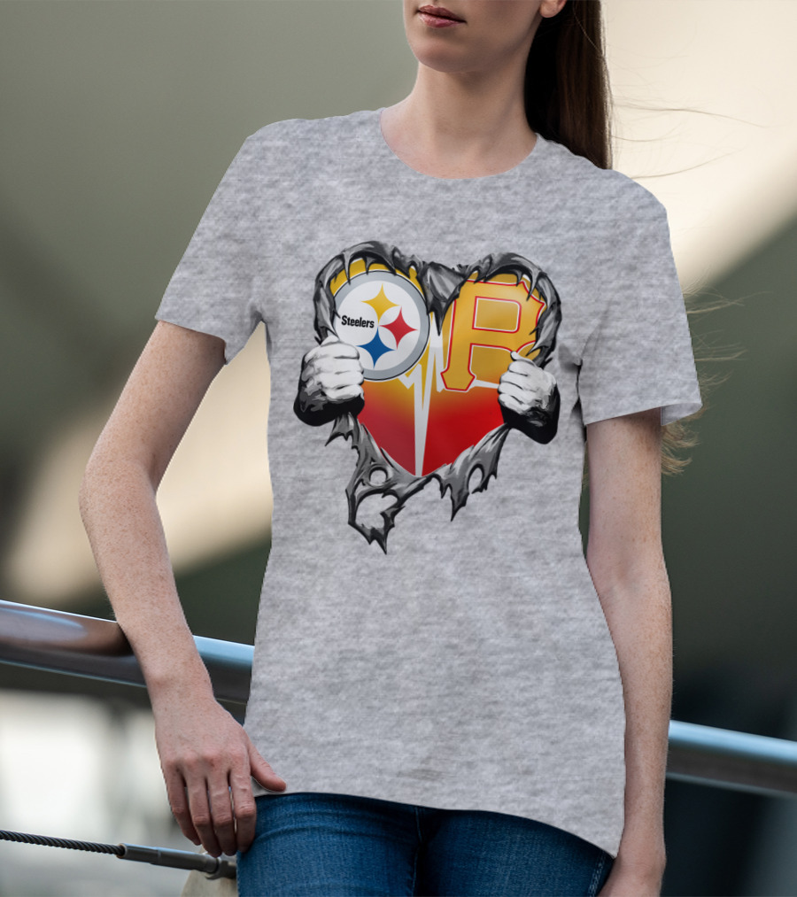 Steelers Pirates Heart Logo Fusion T-Shirt