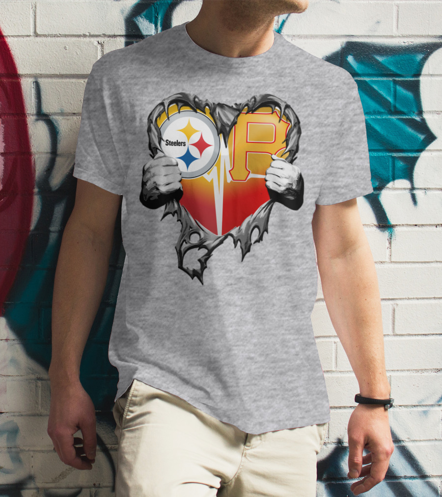 Steelers Pirates Heart Logo Fusion T-Shirt
