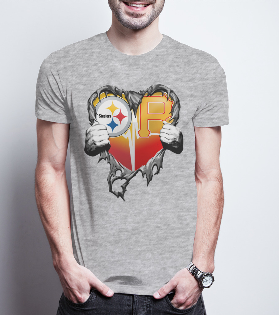 Steelers Pirates Heart Logo Fusion T-Shirt