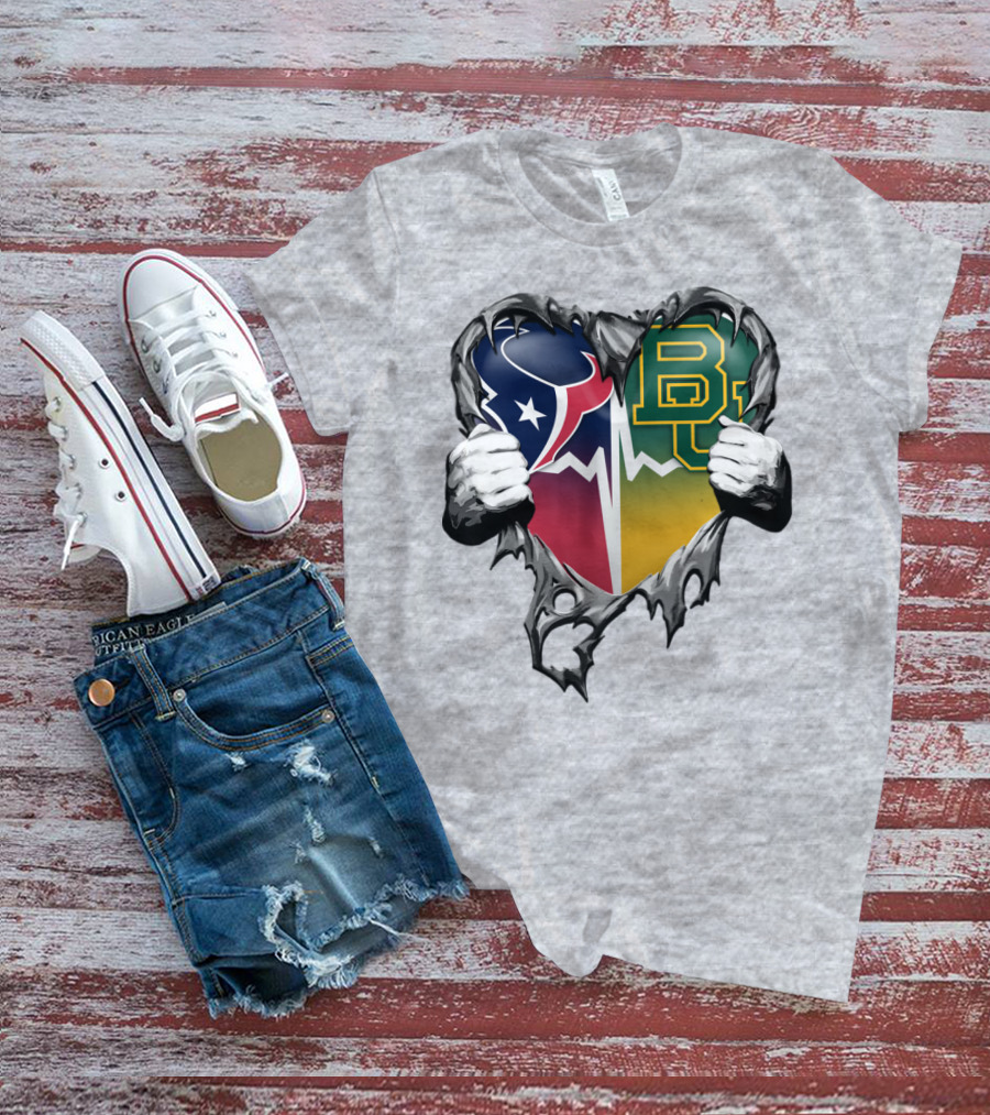 Houston Texans Baylor Bears Heart Rip T-Shirt