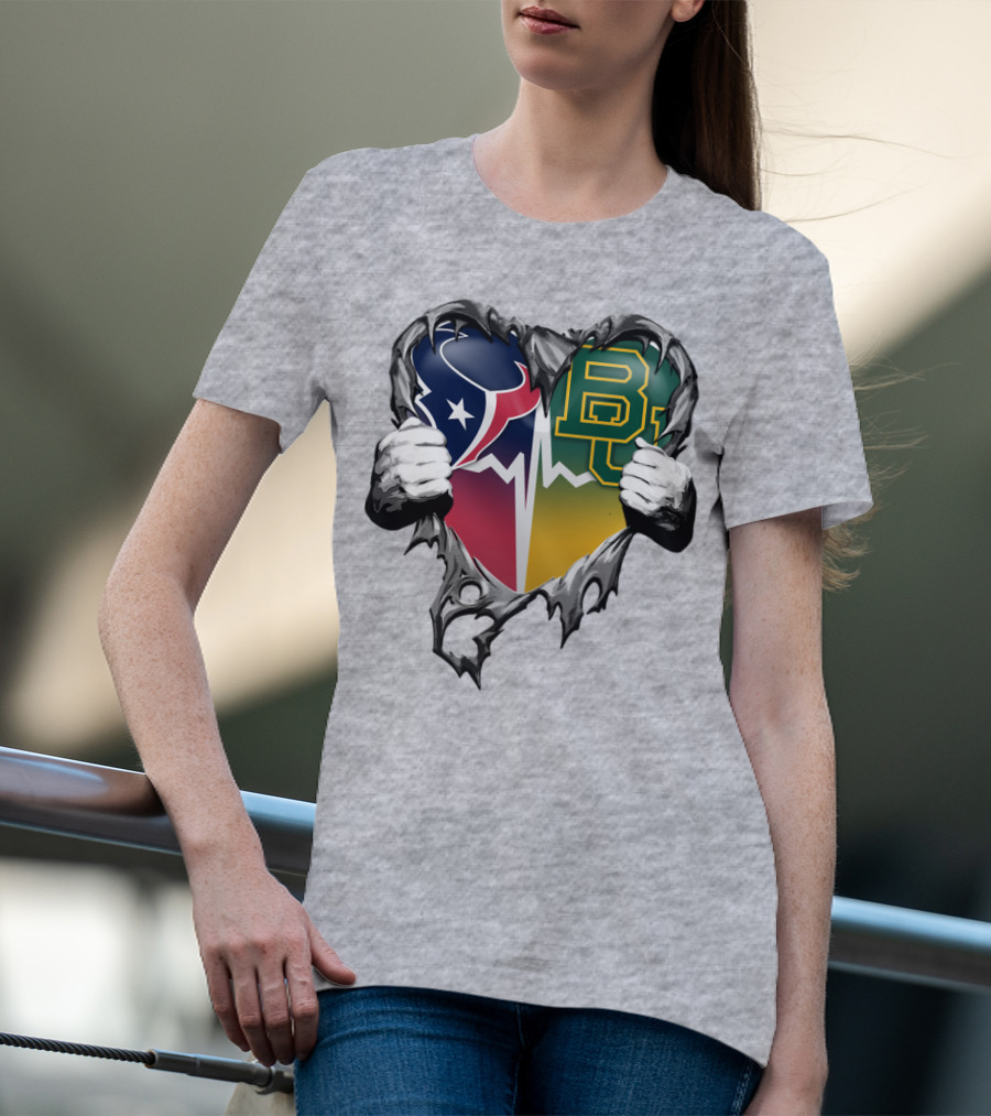 Houston Texans Baylor Bears Heart Rip T-Shirt