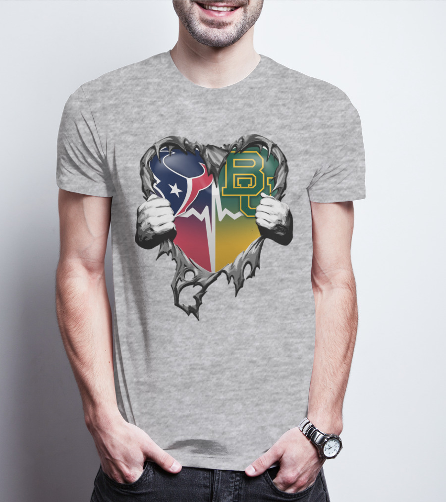Houston Texans Baylor Bears Heart Rip T-Shirt