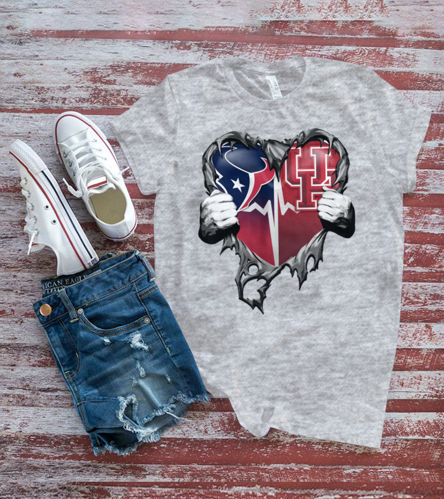Houston Texans Uh Cougars Heart Teardown T-Shirt