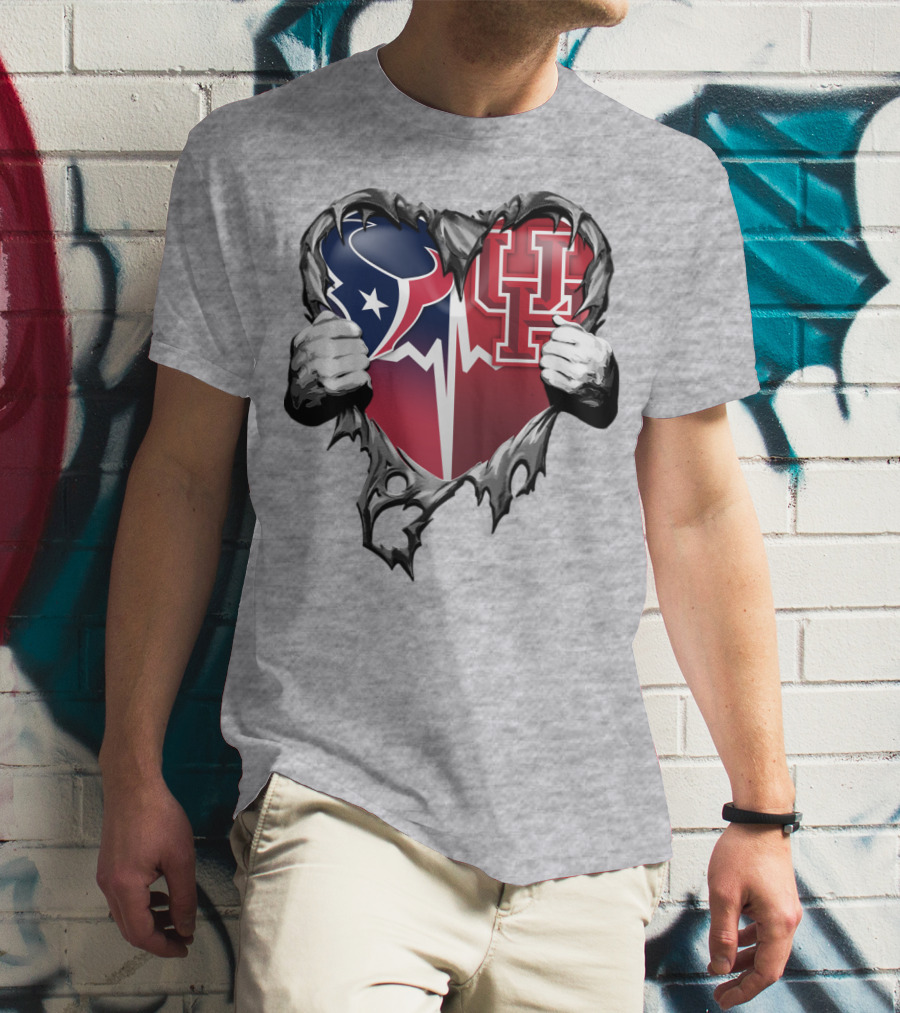 Houston Texans Uh Cougars Heart Teardown T-Shirt