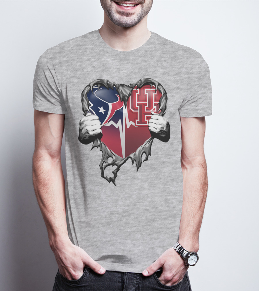 Houston Texans Uh Cougars Heart Teardown T-Shirt