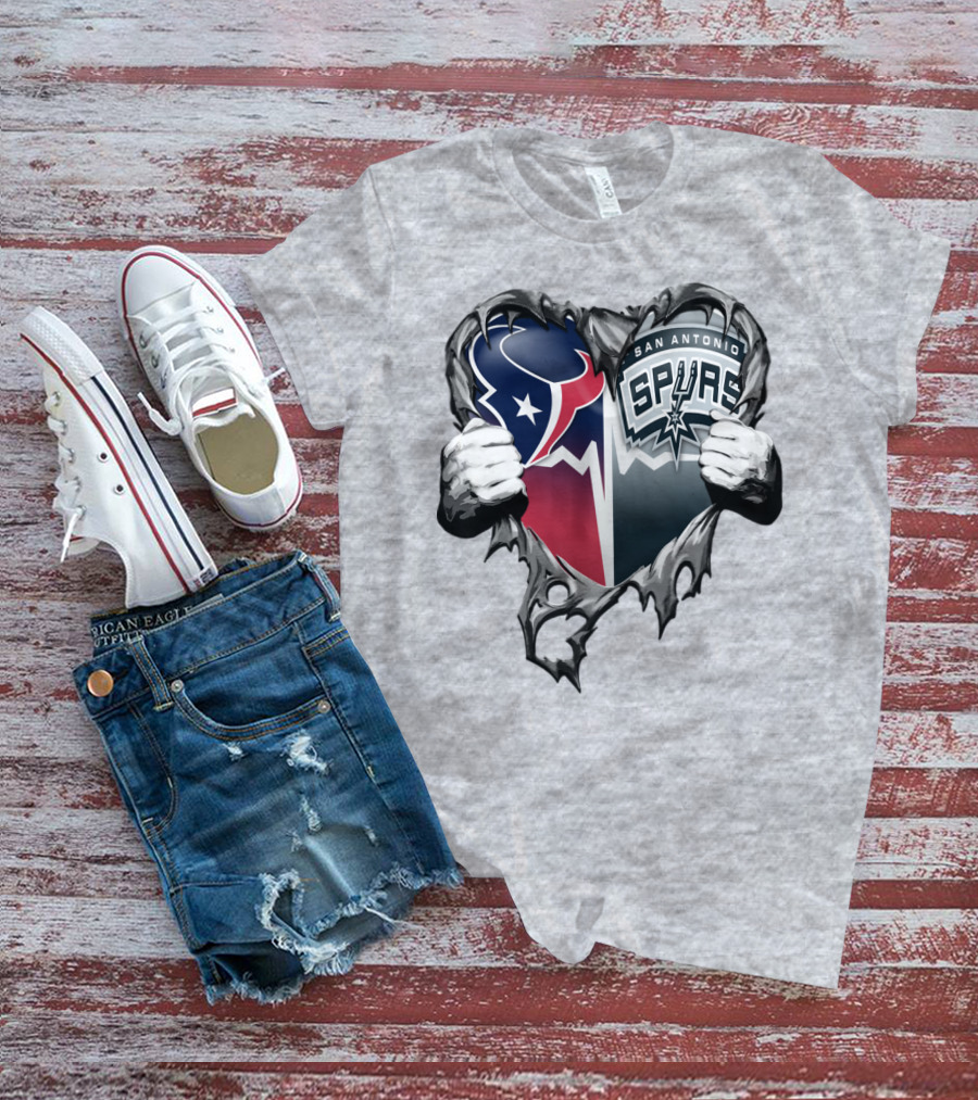 Houston Texans San Antonio Spurs Heart Design Xatt119 T-Shirt