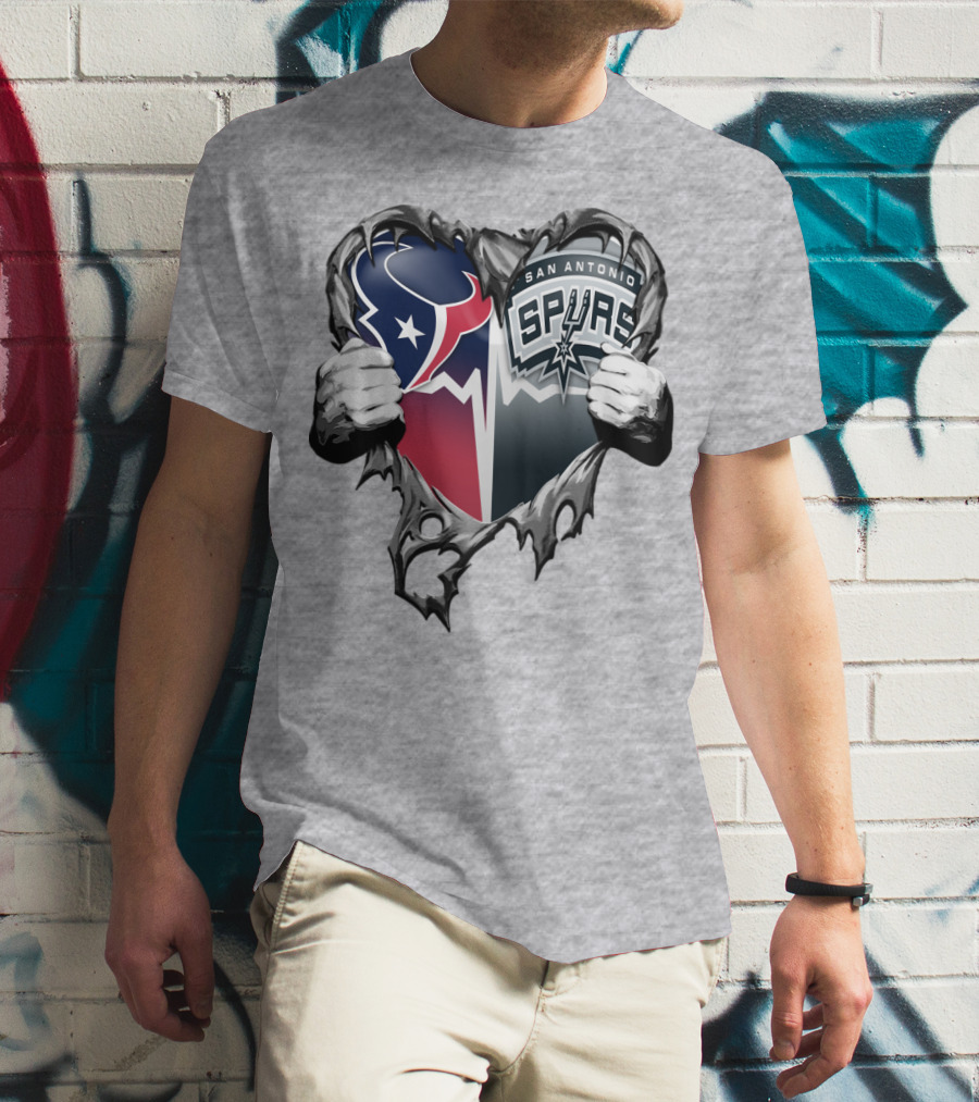 Houston Texans San Antonio Spurs Heart Design Xatt119 T-Shirt