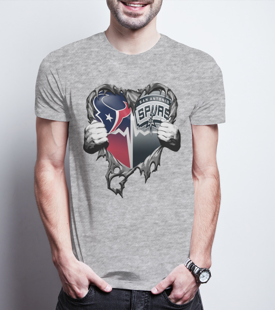 Houston Texans San Antonio Spurs Heart Design Xatt119 T-Shirt
