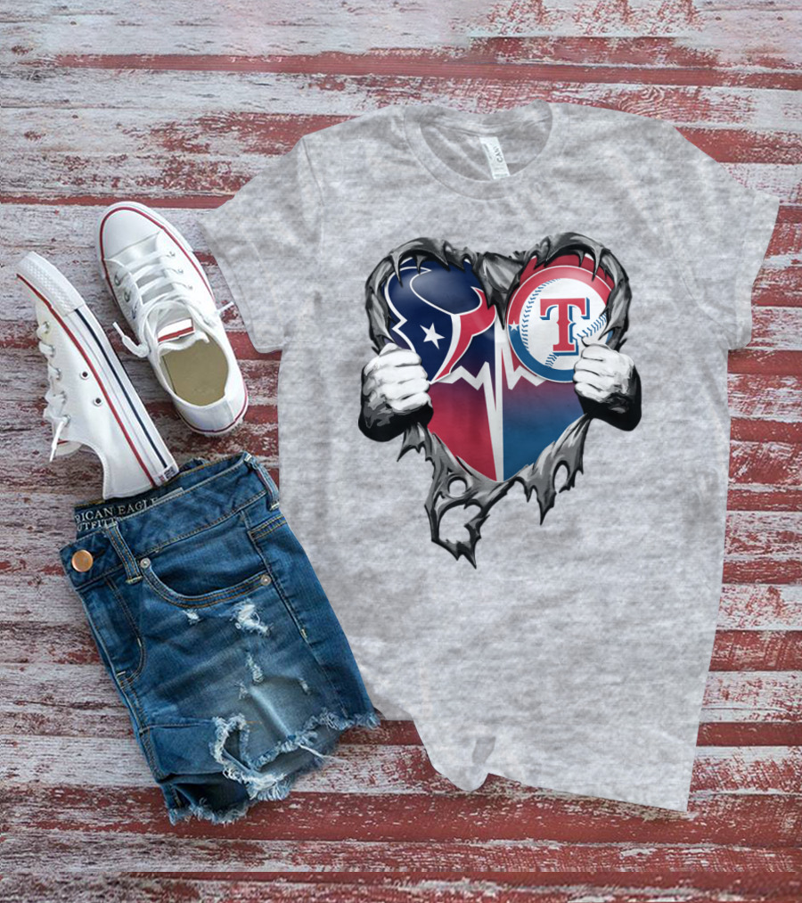 Houston Texans And Texas Rangers Heart T-Shirt