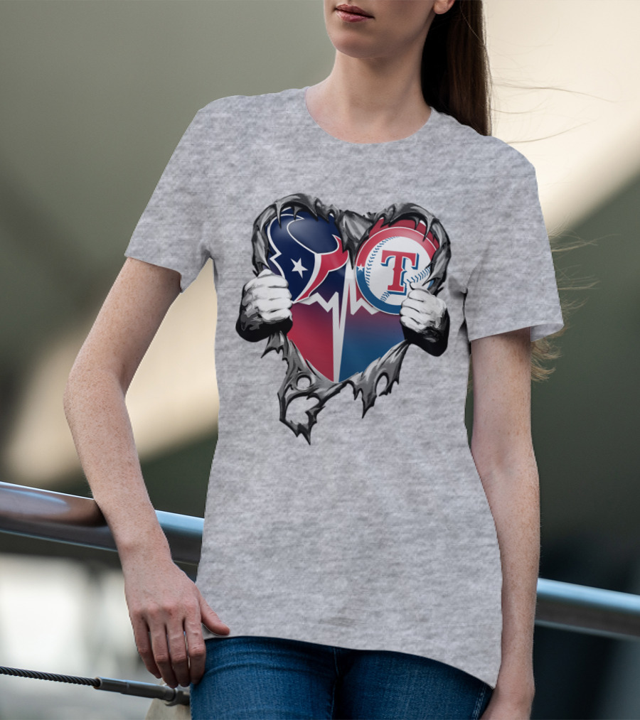 Houston Texans And Texas Rangers Heart T-Shirt
