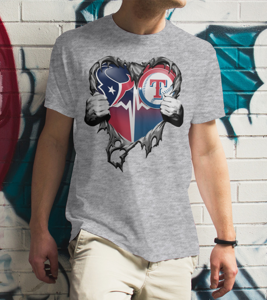 Houston Texans And Texas Rangers Heart T-Shirt