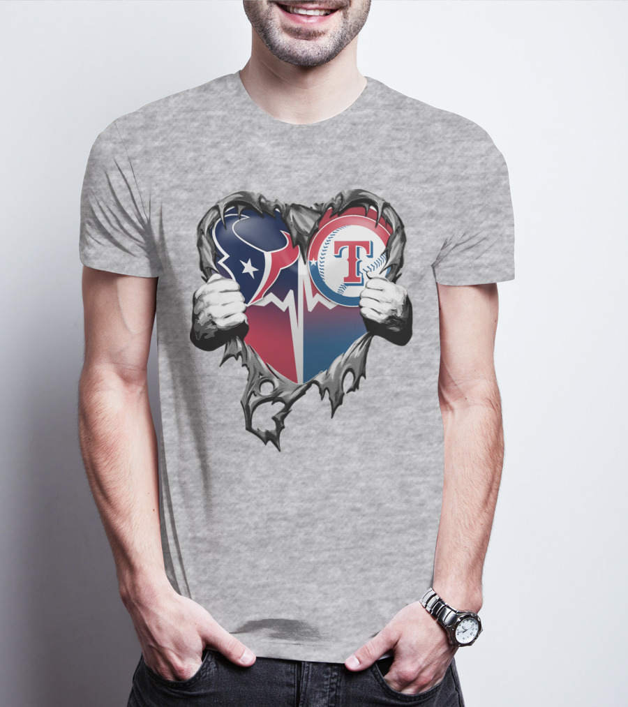 Houston Texans And Texas Rangers Heart T-Shirt