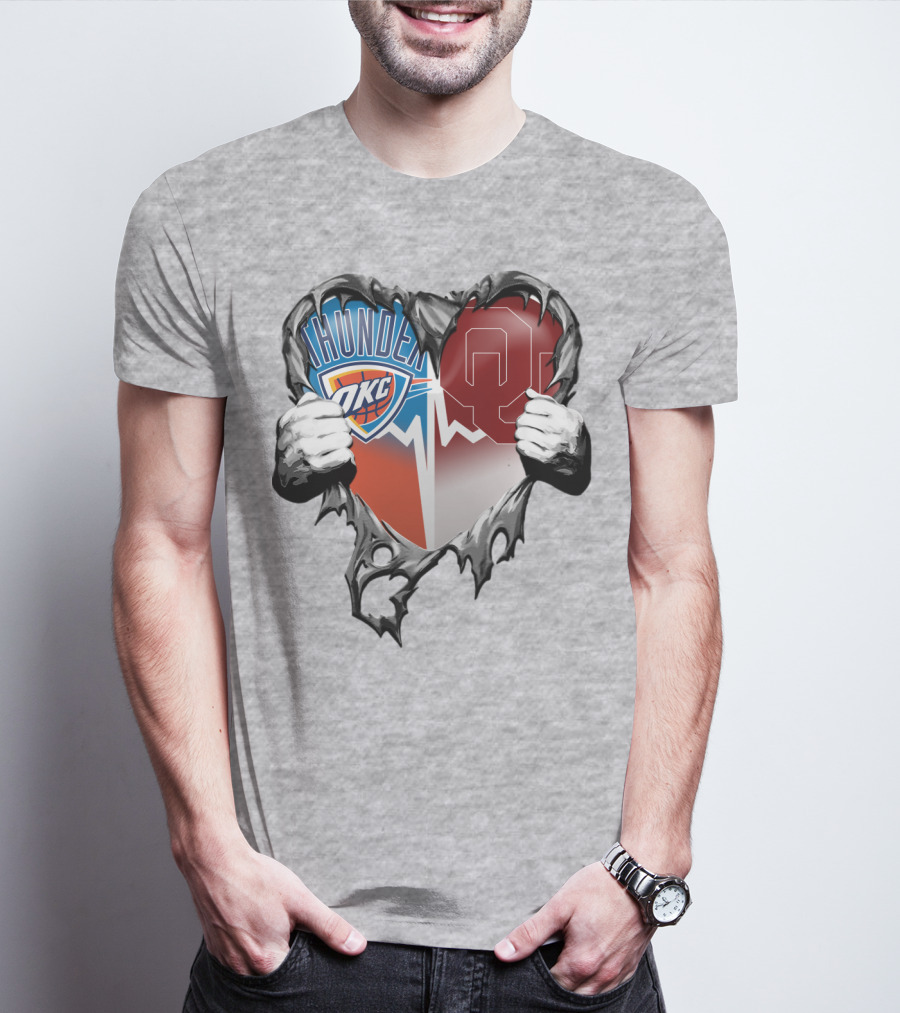 Oklahoma City Thunder Ou Sooners Torn Heart T-Shirt