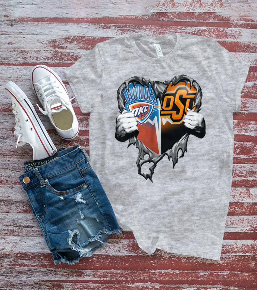 Okc Thunder Osu Cowboys Heart T-Shirt