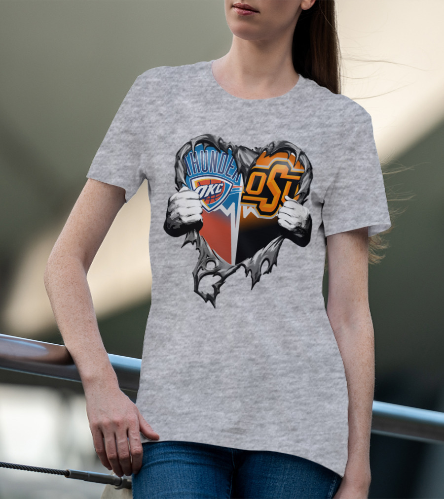 Okc Thunder Osu Cowboys Heart T-Shirt