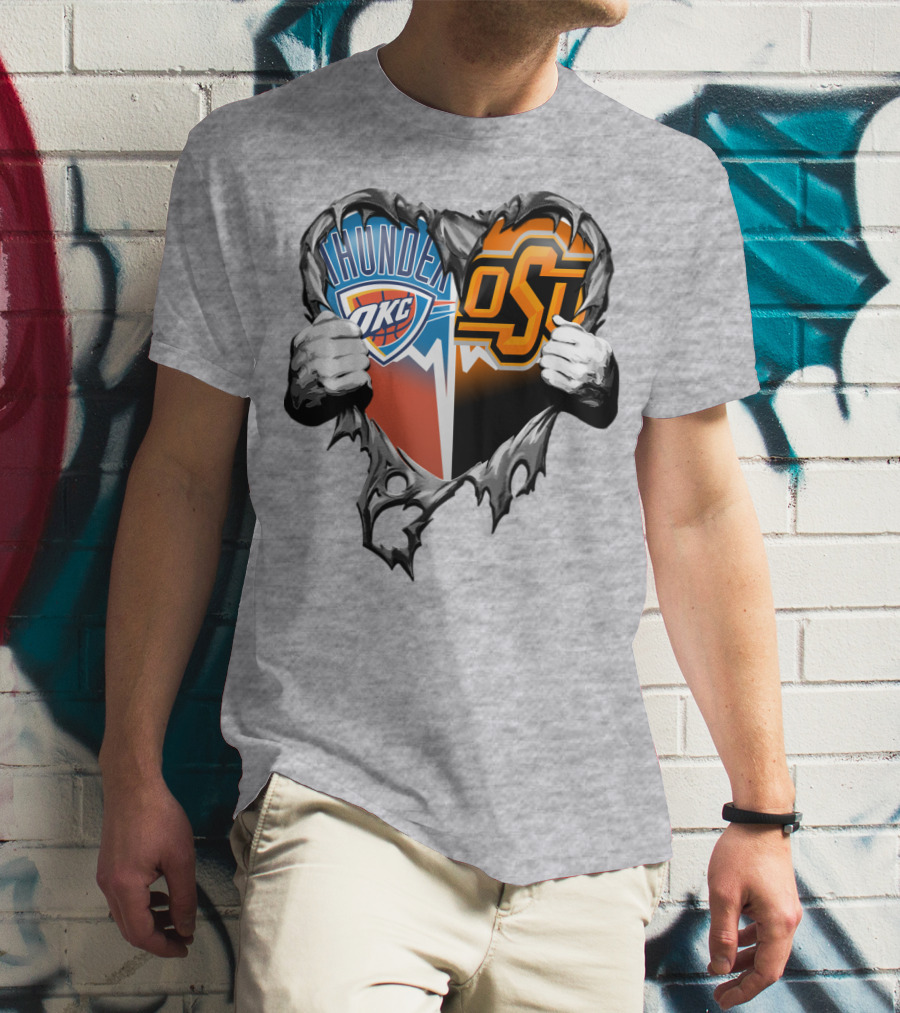 Okc Thunder Osu Cowboys Heart T-Shirt
