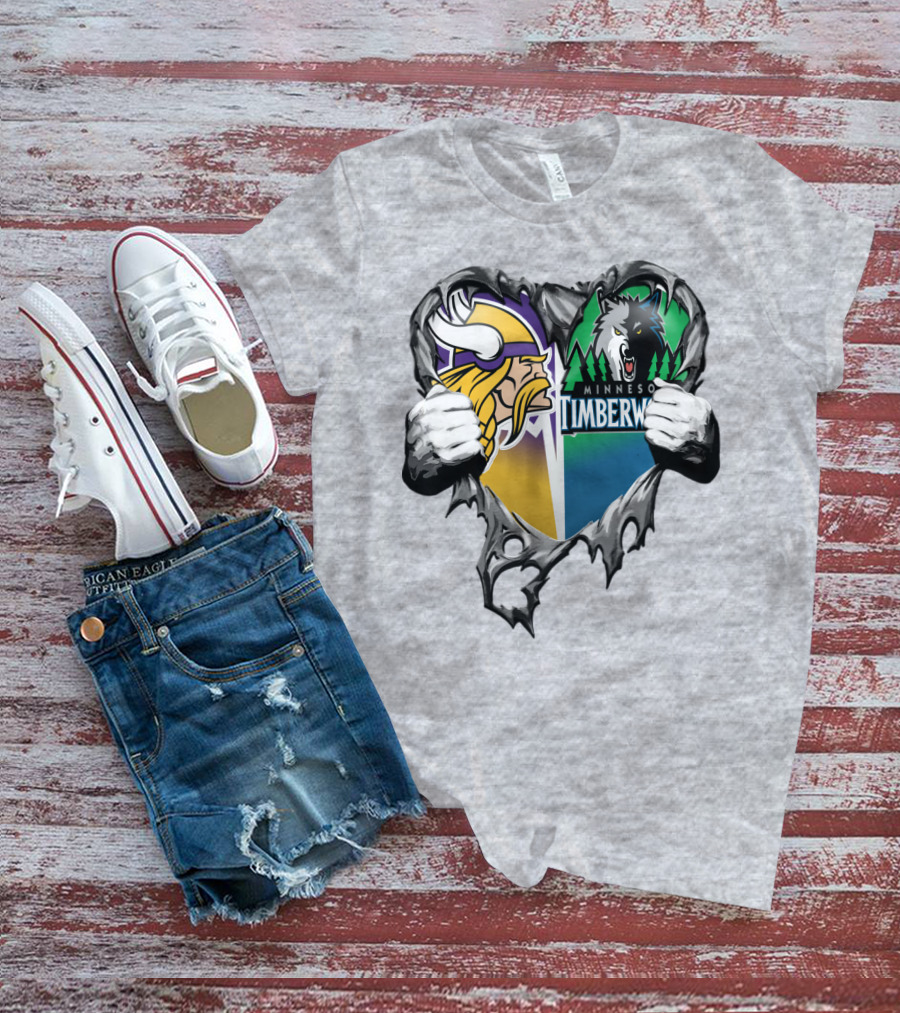 Minnesota Vikings Minnesota Timberwolves Heart Logo Mashup T-Shirt