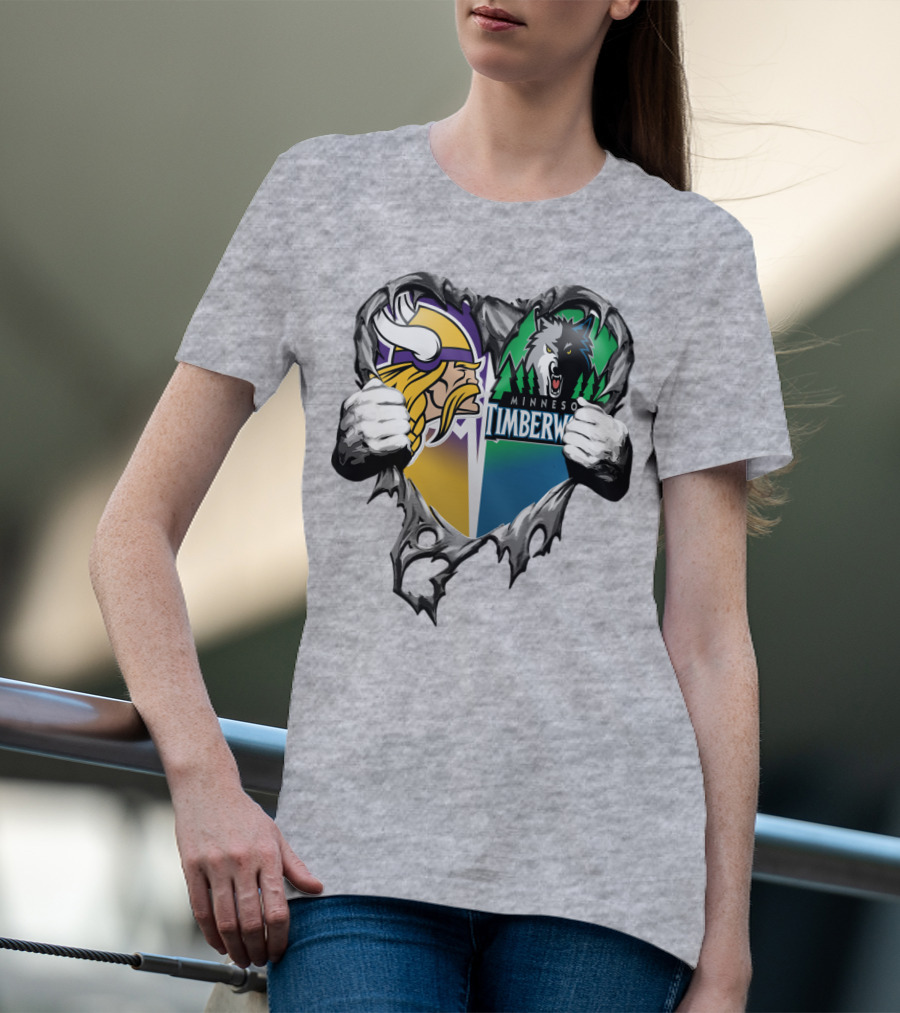 Minnesota Vikings Minnesota Timberwolves Heart Logo Mashup T-Shirt