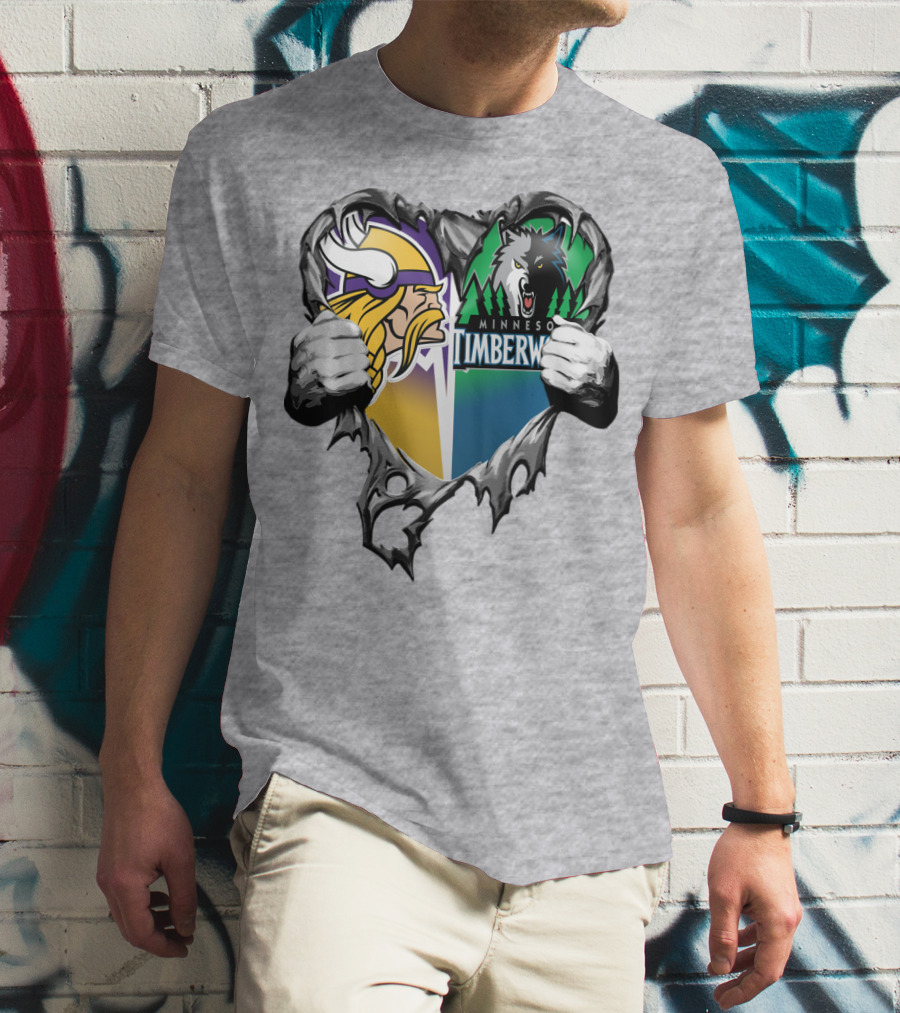 Minnesota Vikings Minnesota Timberwolves Heart Logo Mashup T-Shirt