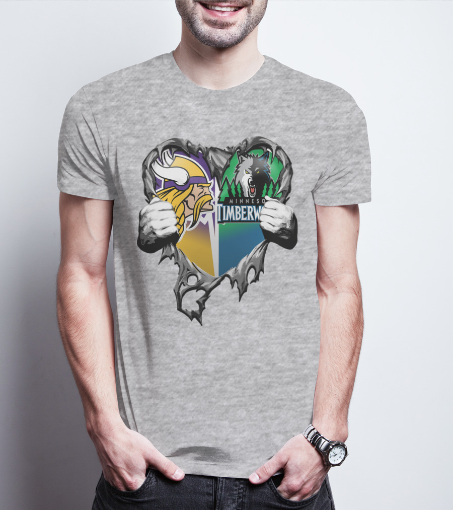 Minnesota Vikings Minnesota Timberwolves Heart Logo Mashup T-Shirt