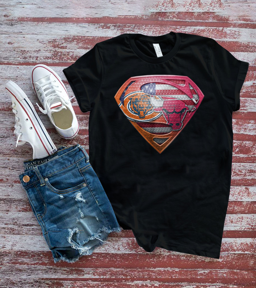 Chicago Bears Bulls Superman American Flag T-Shirt