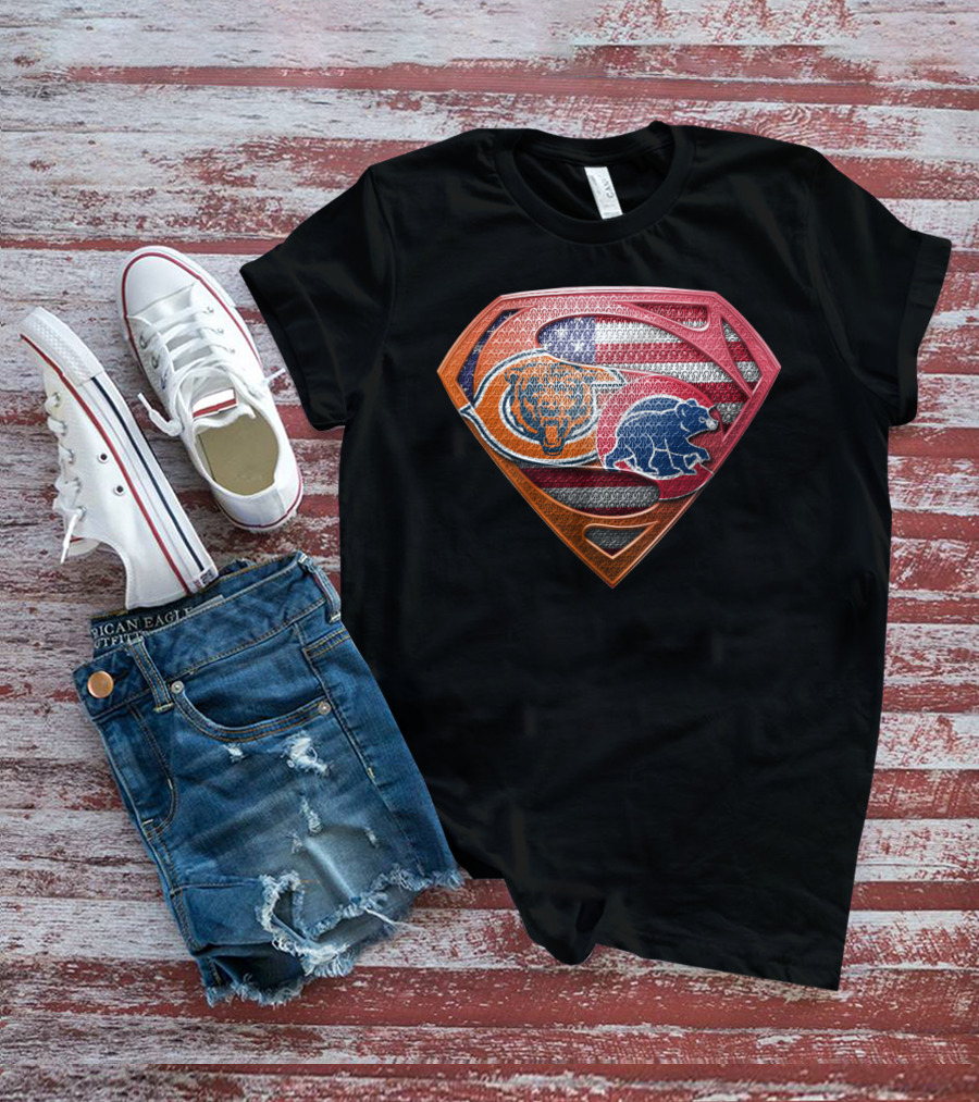 Chicago Bears Superman Shield American Flag T-Shirt