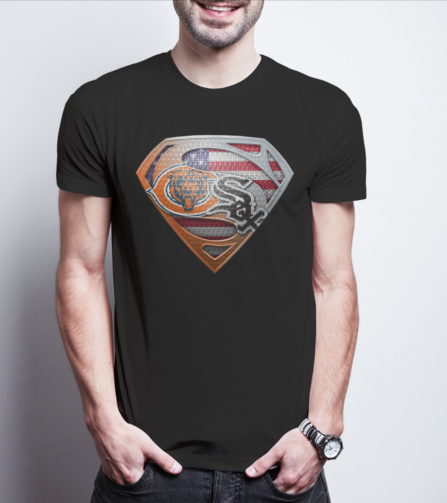 Chicago Bears White Sox American Flag Superman Shield T-Shirt