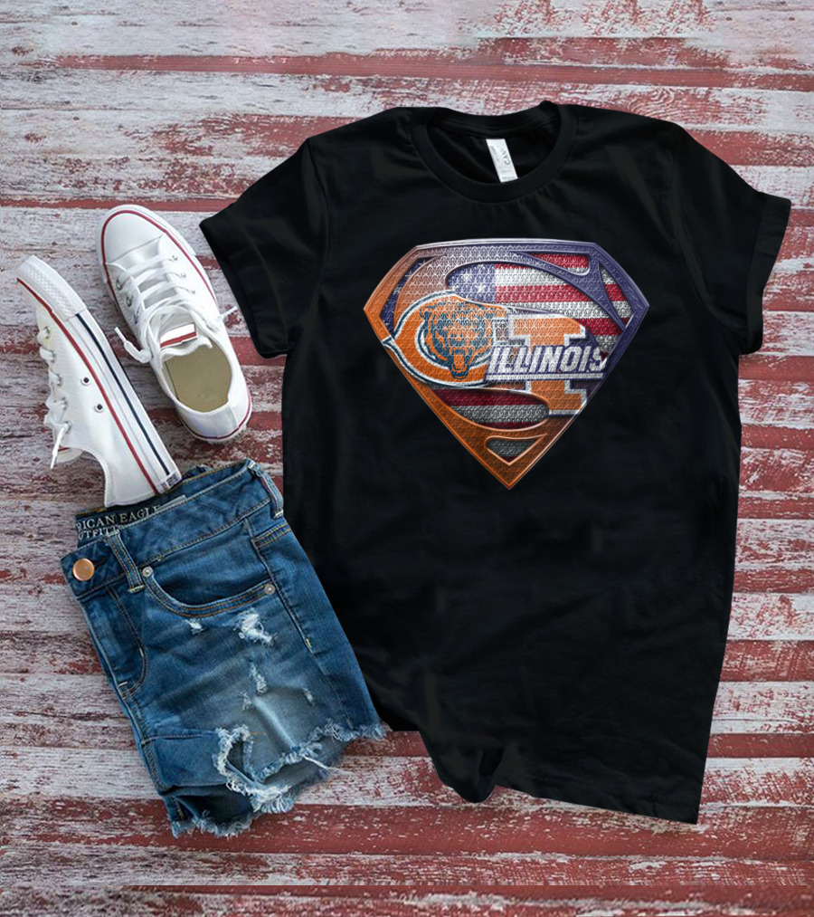 Illinois Bears American Flag Superman T-Shirt