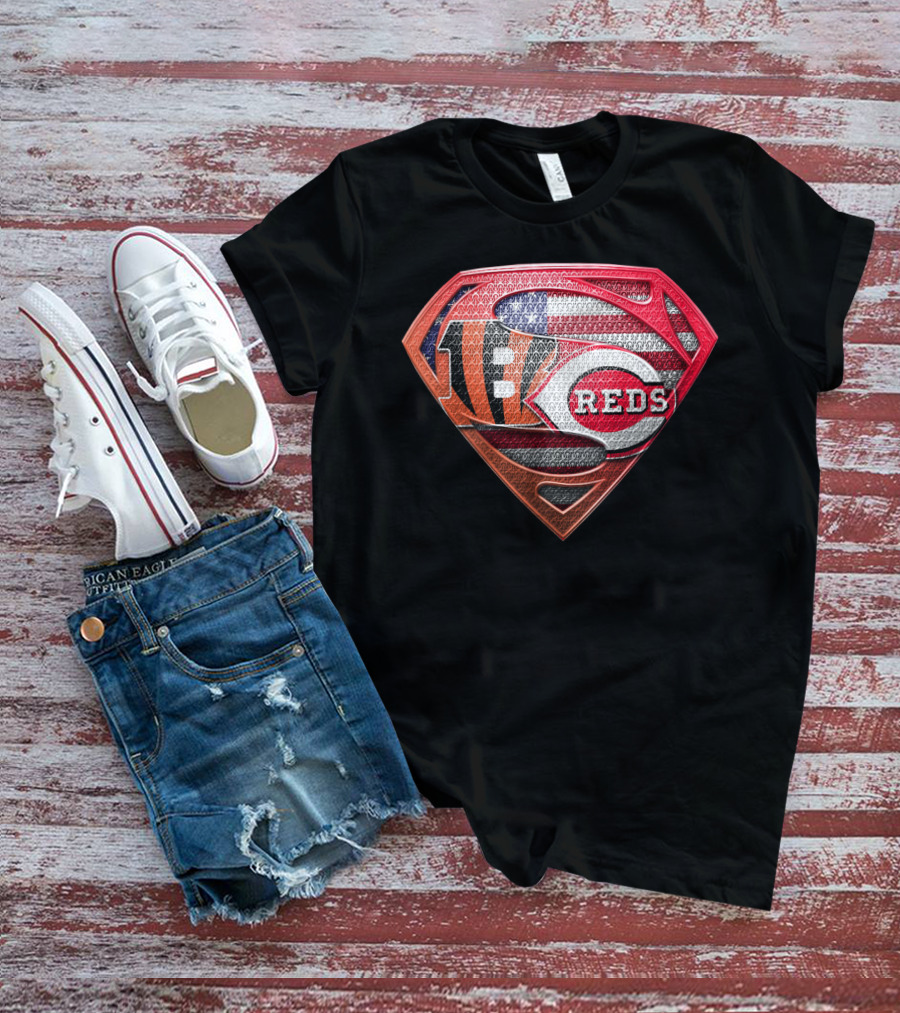 Reds Bengals Superman Usa Flag T-Shirt