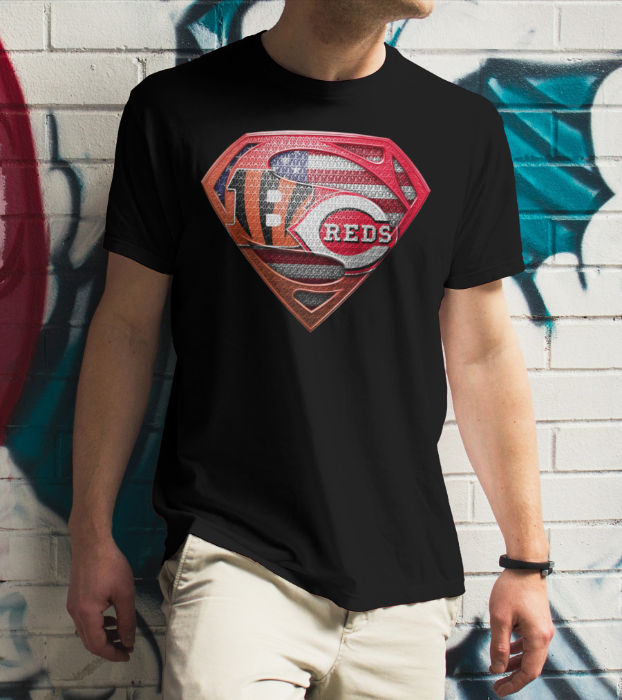 Reds Bengals Superman Usa Flag T-Shirt