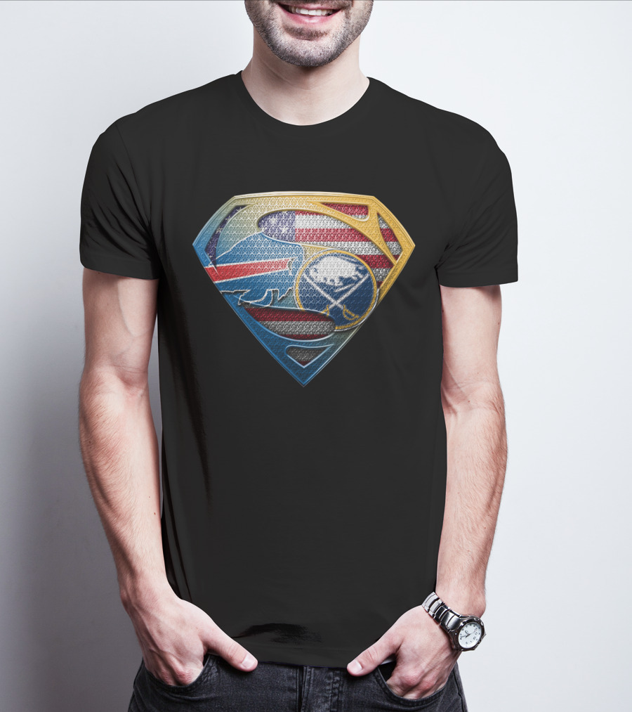 Buffalo Sabres American Flag Superman Logo Mashup T-Shirt